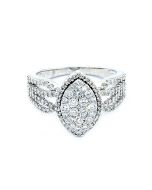 1ct Diamond Wedding Ring 10K White Gold Marquise Shaped Top Round Diamonds 10mm Wide