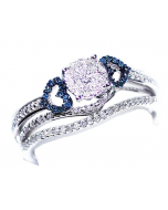 10K White Gold Bridal Set 0.34ctw With Blue Diamond Hearts 2pc Set