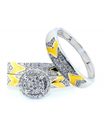 0.33ct His and Her Trio rings Set Two Tone White and Yellow Gold 3pc Set