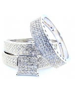1ct Diamond His and Her Rings Set 10K White Gold Princess Cut Style Square Top