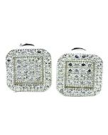 Mens Fashion Earrings 8.5mm Wide Pave Set Cz Sterling Silver Screw Back