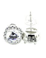 4ct Cz Size Stud Earrings Round 9.5mm Wide Screw Back Sterling Silver