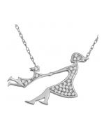 Mom and Child Pendant and Necklace Set 10K White Gold 0.1ct Diamonds