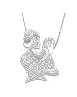Mothers Day Necklace and Pendant Set Mother and Child 10K White Gold 0.08ctw Diamond