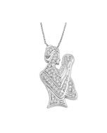 Mom and Child Pendant and Necklace Set Mothers Day 10K White Gold 0.08ctw Diamond