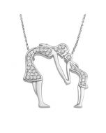 Mother and Daughter Pendant and Necklace Set 10K White Gold 0.08ct Diamonds