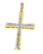 0.45ct Diamond Cross 10K Yellow Gold Pendant 44mm Tall Pave Set Diamonds