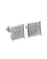 10K White Gold Mens Diamond Earrings Screw Back 0.2ct 9.5mm Wide Princess Cut Style Pave