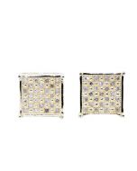 10K Yellow Gold Mens Diamond Earrings Screw Back 0.2ct 9.5mm Wide Princess Cut Style Pave