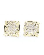 10K Gold Diamond Earrings 9.5mm Wide 0.25ct Pave Set Screw Back