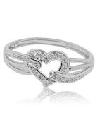 10K White Gold Heart Ring 0.06ctw Diamonds Pave Set 8mm Wide
