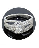 10K White Gold Engagent Ring 0.75ct Diamonds Round Center Swirl Style Wide Band