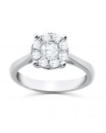 14K White Gold Diamond Engagement Ring 2/3ctw Large Round Diamond Cluster