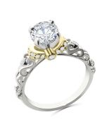 14K White Gold and Yellow Tone Engagement Ring Semi Mount Setting Fits Upto 1ct Solitaire 0.18ctw 