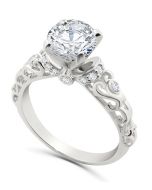 14K White Gold Engagement Ring Semi Mount Setting Fits Upto 1ct Solitaire 0.18ctw 
