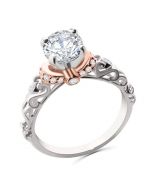14K White Gold and Rose Gold Tone Engagement Ring Semi Mount Setting Fits Upto 1ct Solitaire 0.18ctw 