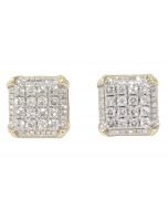 10K Yellow Gold Beautiful Sqaure Shape Earring with Diamonds and Gold Corners 
