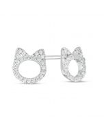 10K White Gold Womens Diamond Cat Earrings Studs 1/4ctw Diamond Earrings For Her