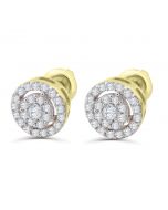 10K Yellow Gold Halo Style Stud Earrings Round Cluster Screw Back 1/3ctw Genuine Diamonds Round Cut 7mm 