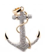 10K GOLD ANCHOR PENDANT MENS DIAMOND FASHION CHARM 0.75CTW 1.5 INCH TALL CROSS