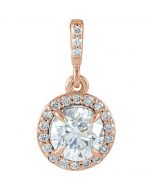 14K Rose Gold Diamond Pendant Halo With Round Solitaire Center 0.55ctw