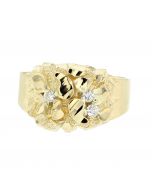 10K Gold Mens Nugget Ring Real Diamonds 0.06ctw Yellow Gold Classic Wide Pinky Fashion Ring for Guys 14mm Wide