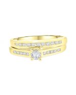 Engagement Rings Set For Her 10K Gold With 1/2ctw Diamonds Round Solitaire Center 10K Womens Wedding Set 