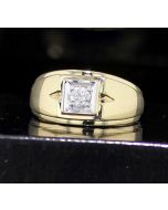 14K Gold Wedding Ring Wide Band for Men 0.23ct Round Solitaire Center 12mm Wide