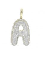 10K Gold Initial A Pendant Alphabet Charm 1.35ctw Round Diamonds Letter Pendant Mens 2 Inch Tall