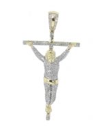 Diamond Cross Charm Mens Large Crucifix Pendant 10K Gold 1.35ctw Diamond Jesus on Cross 65mm 2.5 Inch Tall