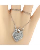 Diamond Heart With Crown Pendant and Necklace Set for Women 10K White Gold