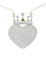 Diamond Heart With Crown Pendant and Necklace Set for Women 10K Gold 