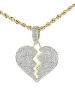 Diamond Heart Pendant 10K Gold Broken Heart Womens Love Fashion Heart Charm 0.85ctw