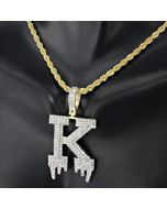Initial K Pendant with Diamond 1.00ctw 10K Gold Alphabet K Letter K Melting Letters
