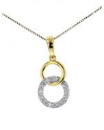 Linked Circle Womens Pendant w/ Diamond Circles Connected Yellow