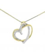 Diamond Pendant Womens Yellow Silver Round Double Heart Linked