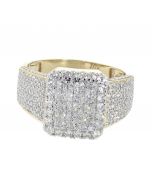 10K Yellow Gold Rectangular Shape Big Diamond Pinky Ring for Men 15mm Wide with 1.44ctw Round Diamonds