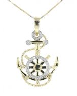 Midwest Jewellery Anchor Pendant with Gold and Diamonds, Fishermans Pendant 0.40ctw 10K Yellow Gold 1.75 Inch Tall
