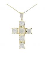 Midwest Jewellery Mens Diamond Cross Pendant 10K Yellow Gold Boxed Style 0.79ctw 1.75Inch Tall