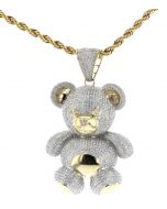 10K  Yellow Gold With Diamonds 3D Pave Teddy Bear Charm Pendant 3.3ctw Diamonds
