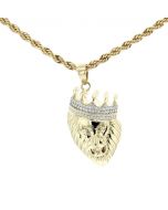 10K Yellow Gold Lion Face with the Crown Charm Pendant with 0.36ctw Diamonds