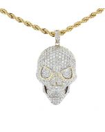 10K Yellow Gold Solid Skull Pendant For Men With 3.9ctw Diamonds 