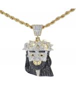 10K Yellow Gold With Black Diamonds Jesus Christ Messiah Head Charm Pendant 2.24ctw 