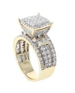 14K Yellow Gold Diamond Ring For Women 2.27ctw Round Diamonds Raised Top Cocktail Engagement