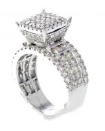 14K White Gold Diamond Ring For Women 2.42ctw Round Diamonds Large Top Raised 