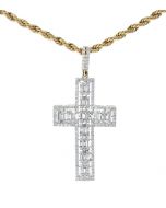 10K Gold Baguette Diamond Cross Charm Mens Cross Pendant 1.8ctw 