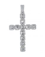 14K White Gold Baguette Diamond Cross Large Mens Cross Pendant 3.43ctw 
