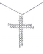 14K White Gold Double Cross Pendant 1.6ctw Diamond Mens Fashion Cross