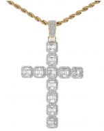 14K Gold Baguette Diamond Cross Large Mens Cross Pendant 3.43ctw 