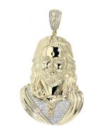 14K Yellow Gold Jesus Pendant Jesus Head Charm Pendant 0.78ctw Diamonds Sculptured 3D Custom